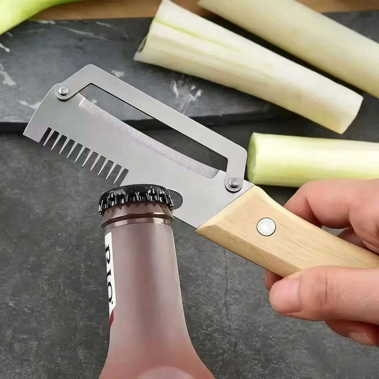 2 PCS 3-in-1 Multifunctional Vegetable Peeler with Wooden Handle,Julienne Slicer