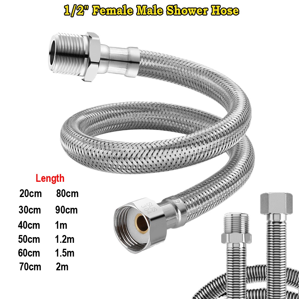 1/2″ Female Male Shower Hose 20cm – 2m Stainless Steel Flexible Bathroom Pipe