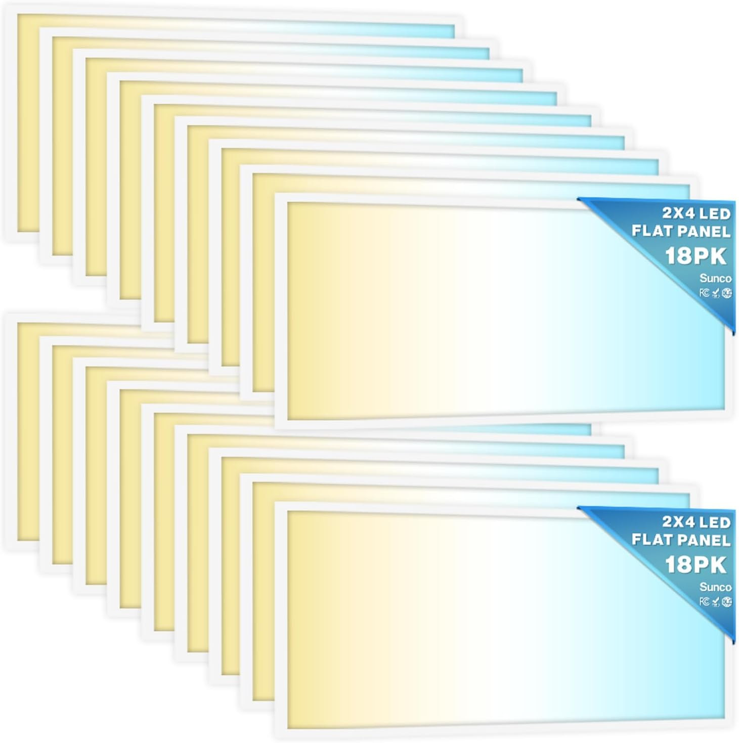 Sunco 18 Pack 2×4 LED Flat Panel Lights, Dimmable 3CCT, 30-50W, 6500LM
