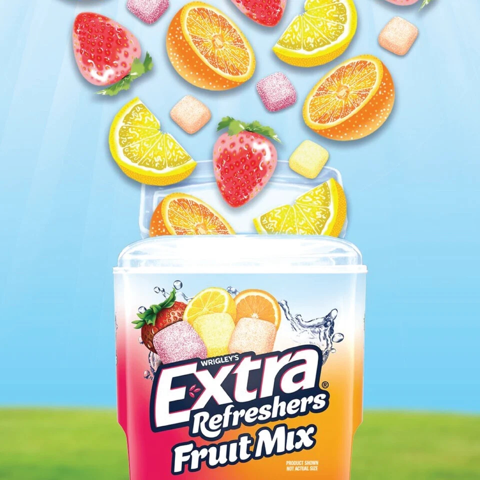 2x Bottles Wrigley’s Extra Refreshers Fruit Mix Gum – 40 Per Bottle