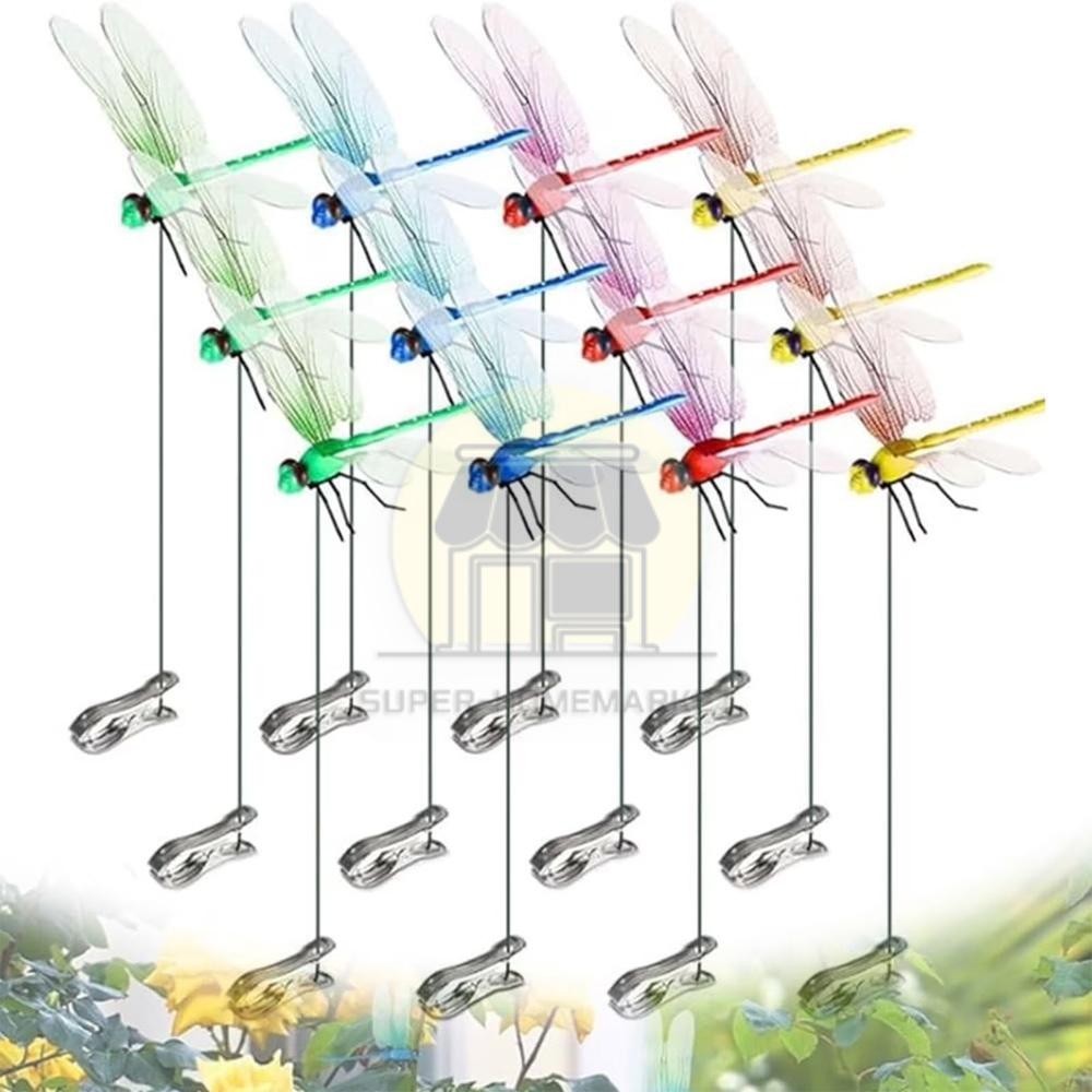 12 Fake Dragonfly Clips Clip on Dragonfly for Outdoors 3D Dragonfly Garden Decor