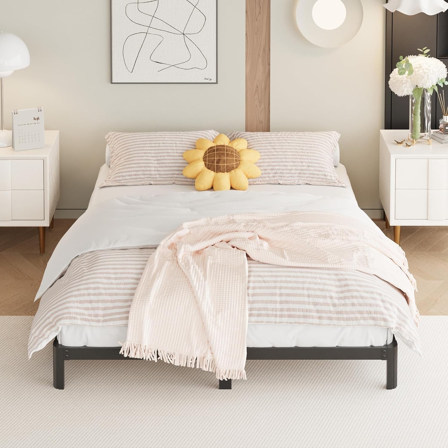 9 Inch Full Bed Frame with Rounded Corner Legs, Heavy Duty Full Size Metal Pl…