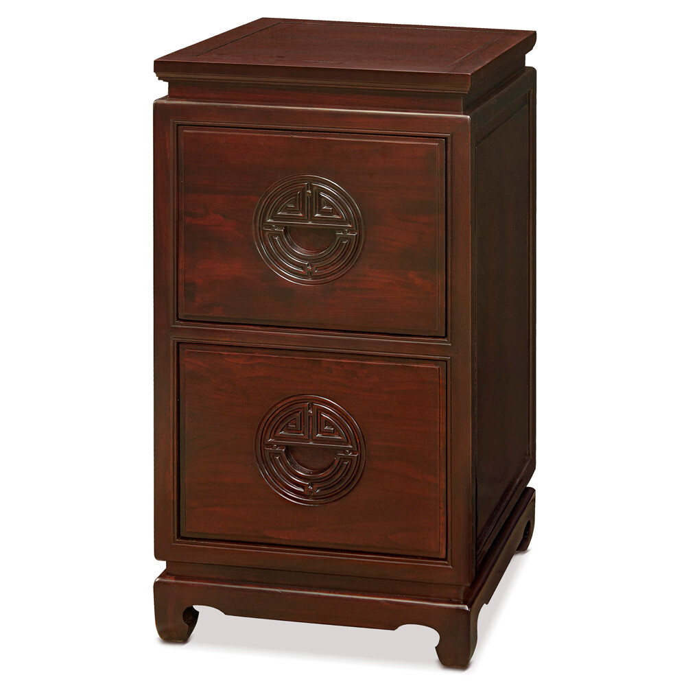 US Seller – Dark Cherry Elmwood Chinese Longevity File Cabinet with 2 Drawers