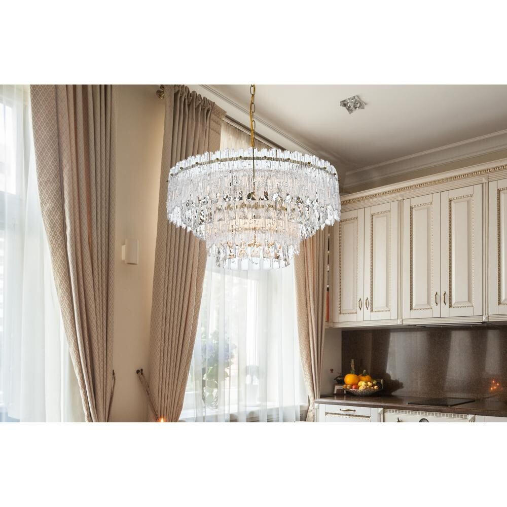 Crystal Chandelier Satin Gold Living Dining Room Foyer Ceiling Light Fixture 21″