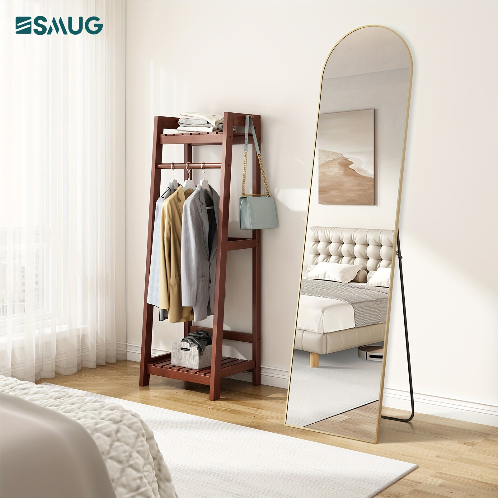 Full Length Floor Mount Mirror. Aluminum Alloy Frame Arch HD For Bedroom