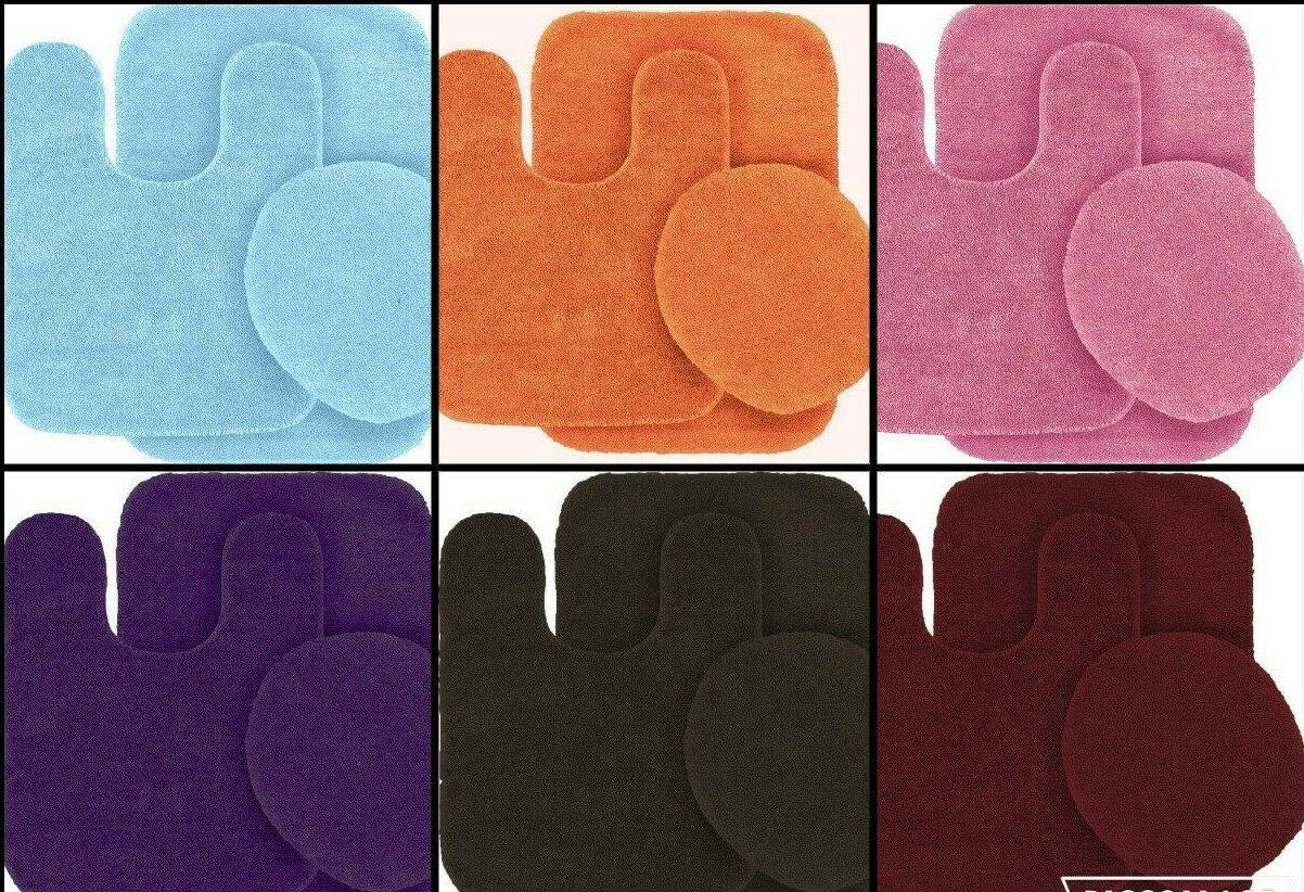 3pc Bathroom Set Rug Contour Mat and Lid Cover Non slip Super Soft Chenille #6