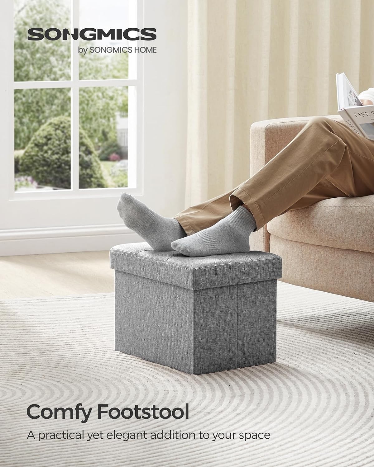 Mazie Collection – Small Folding Storage Ottoman, Foot Rest Stool, 12.2 x 16.1 x