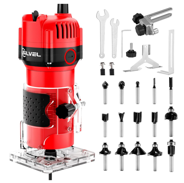Router para Carpintería 800W 30000 RPM con Juego de 15 Fresas 1/4″