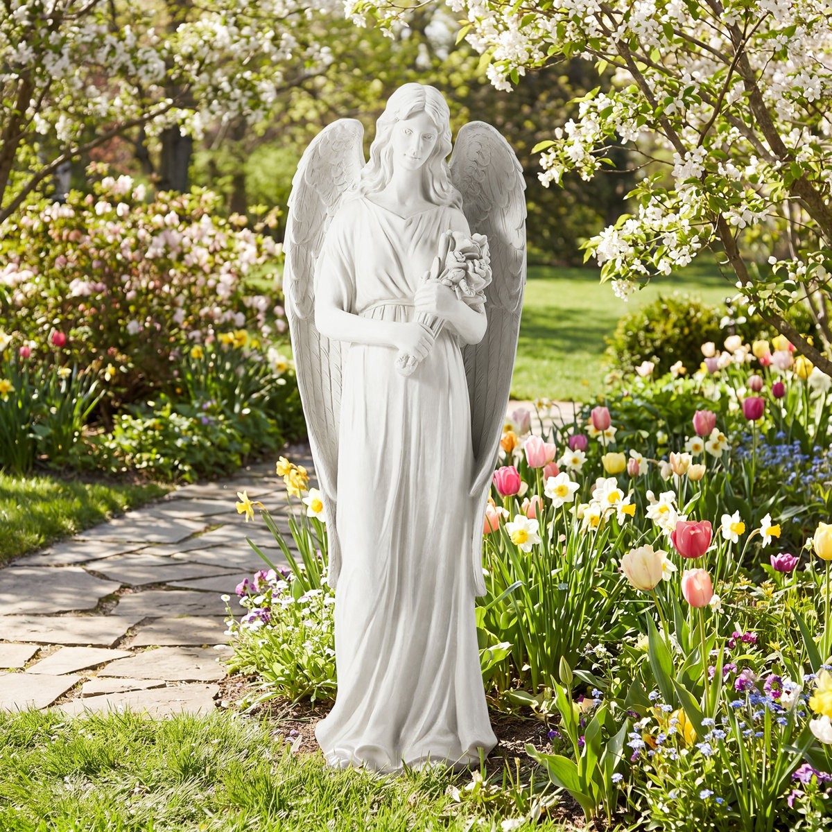 45″ Large Garden Angel Statue Weatherproof Outdoor Sculpture Patio Yard Decor