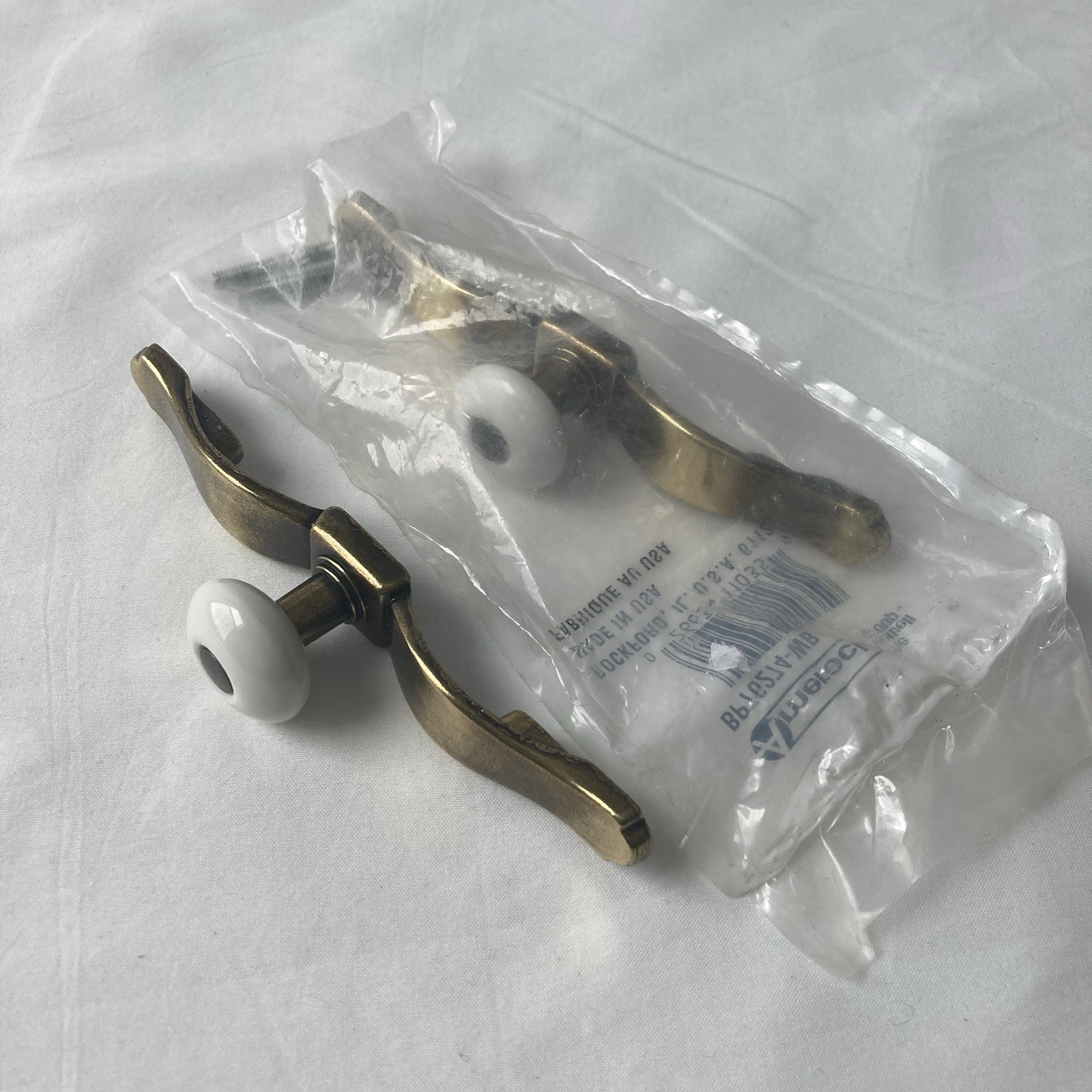 Vintage 5” Brass Drawer Handle Pulls w White Ceramic Porcelain Knob Hardware MCM