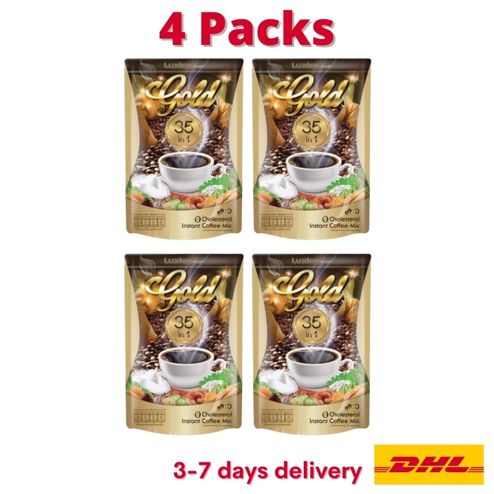 4packs Luxica Gold Instant Coffee Mix 35 in 1 Herbal No Sugar Diet Drink Healthy