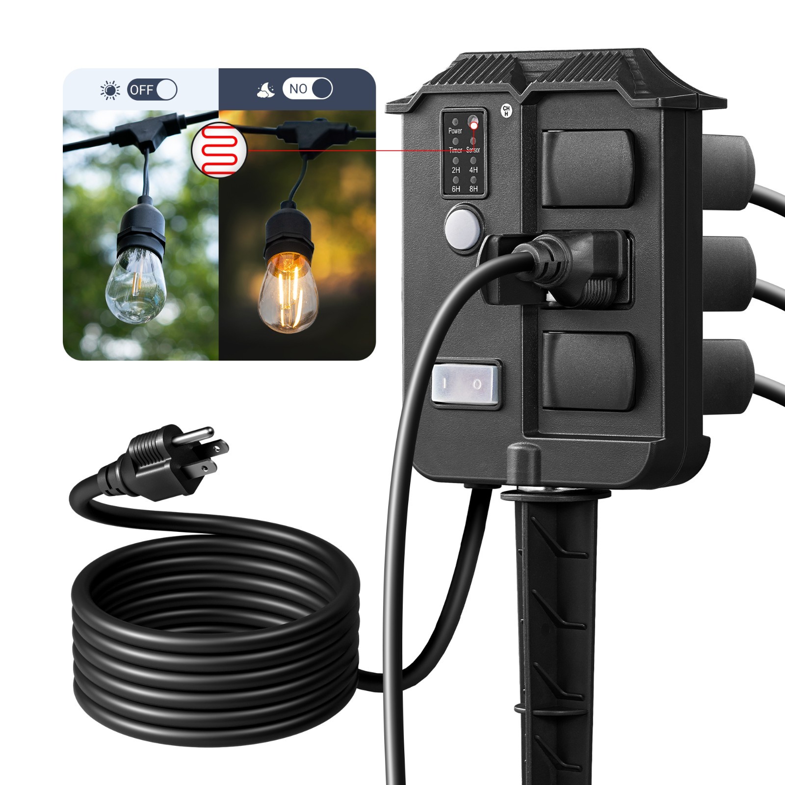 DEWENWILS Outdoor Power Stake Light Timer with 6 Grounded Outlets,13A 1625W, UL