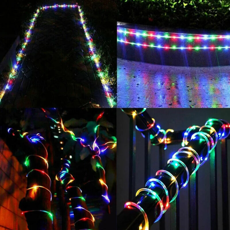 Solar Powered Led Rope Patio String Fairy Lights Waterproof Outdoor Garden Decor