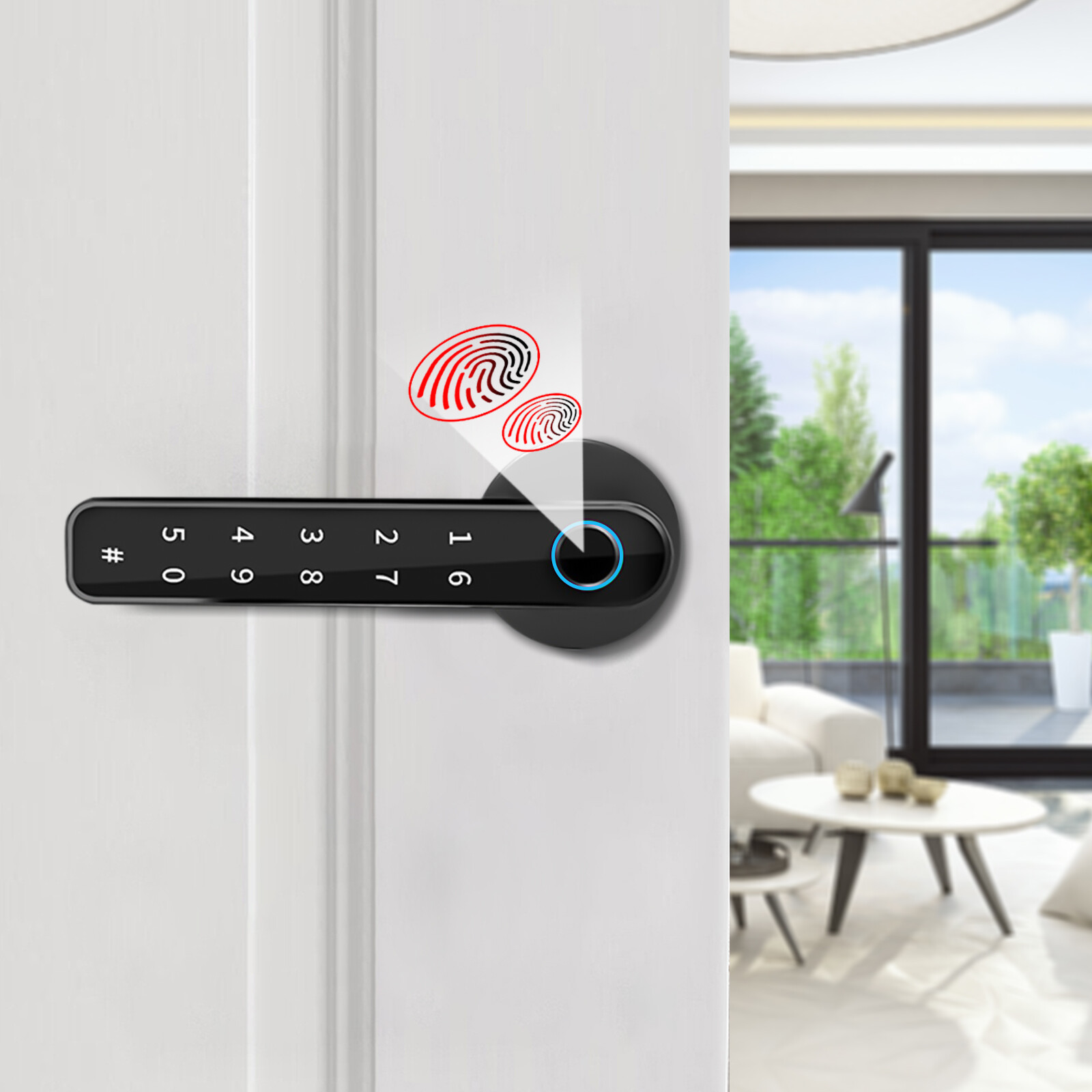 3 in 1 Finger Print Lock on Door, Bedroom Door Lock Keypad Door Lock with Handle
