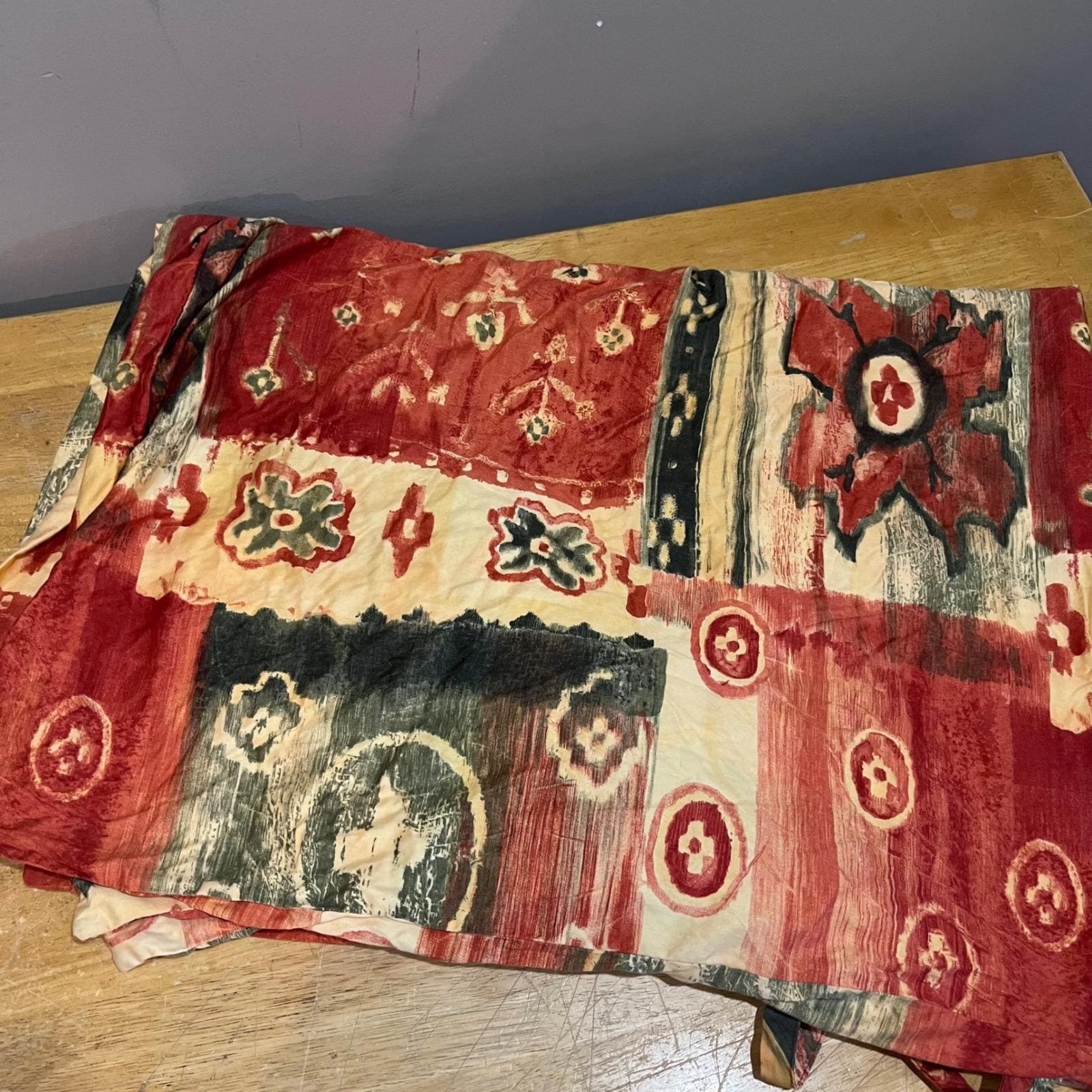 Vtg IKEA Twin Duvet Cover Red Patchwork Floral Abstract Boho Cotton 90s Eclectic