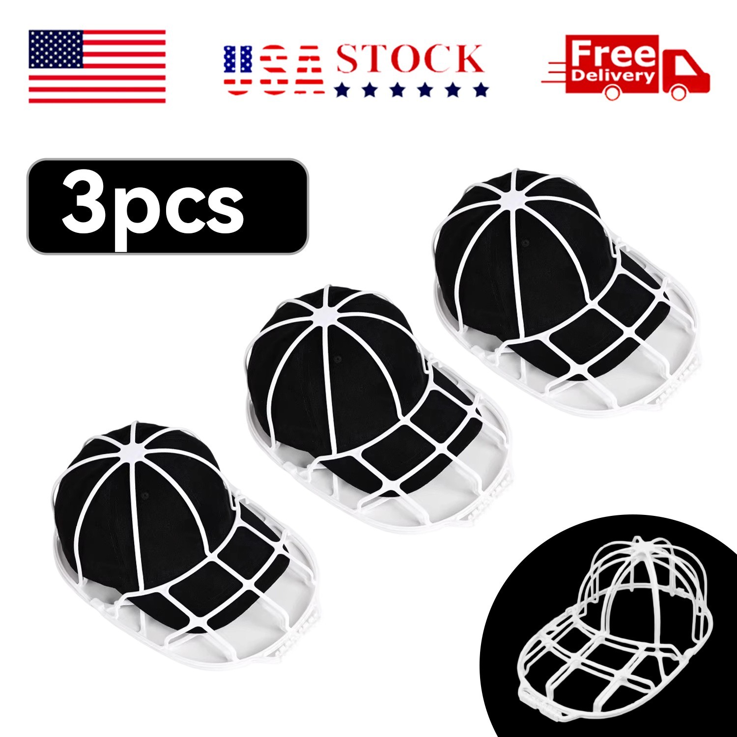 3 Pack Hat Washer Baseball Cap Cleaner Machine Washing Cage Holder Frame Net New