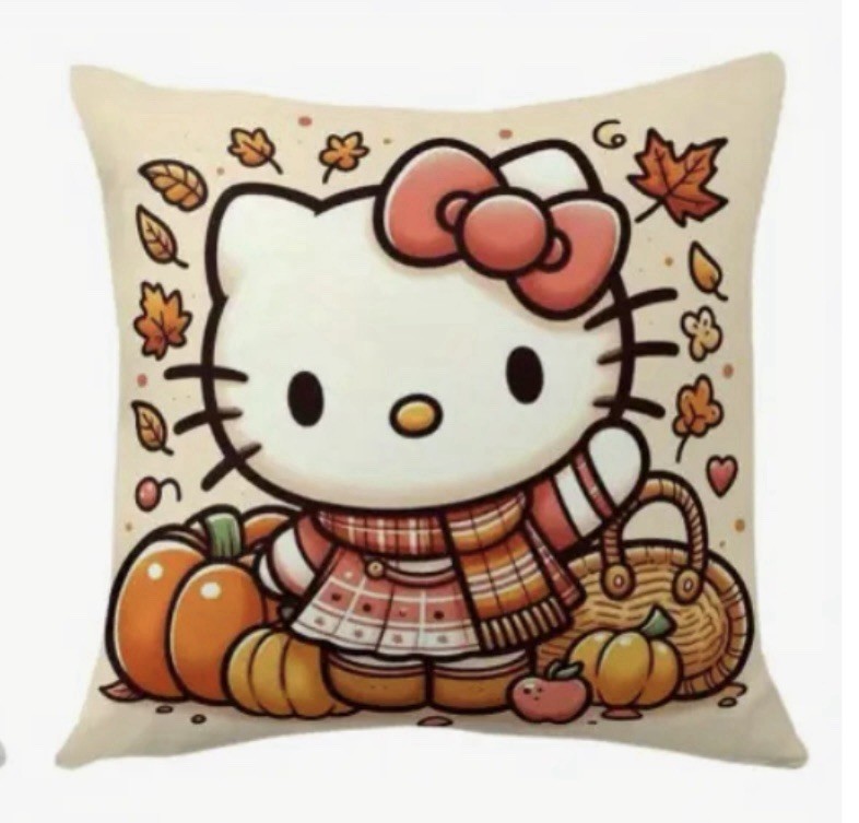 Hello Kitty Fall Thanksgiving Boho Holiday Throw Pillow Cover Home Decor 18”