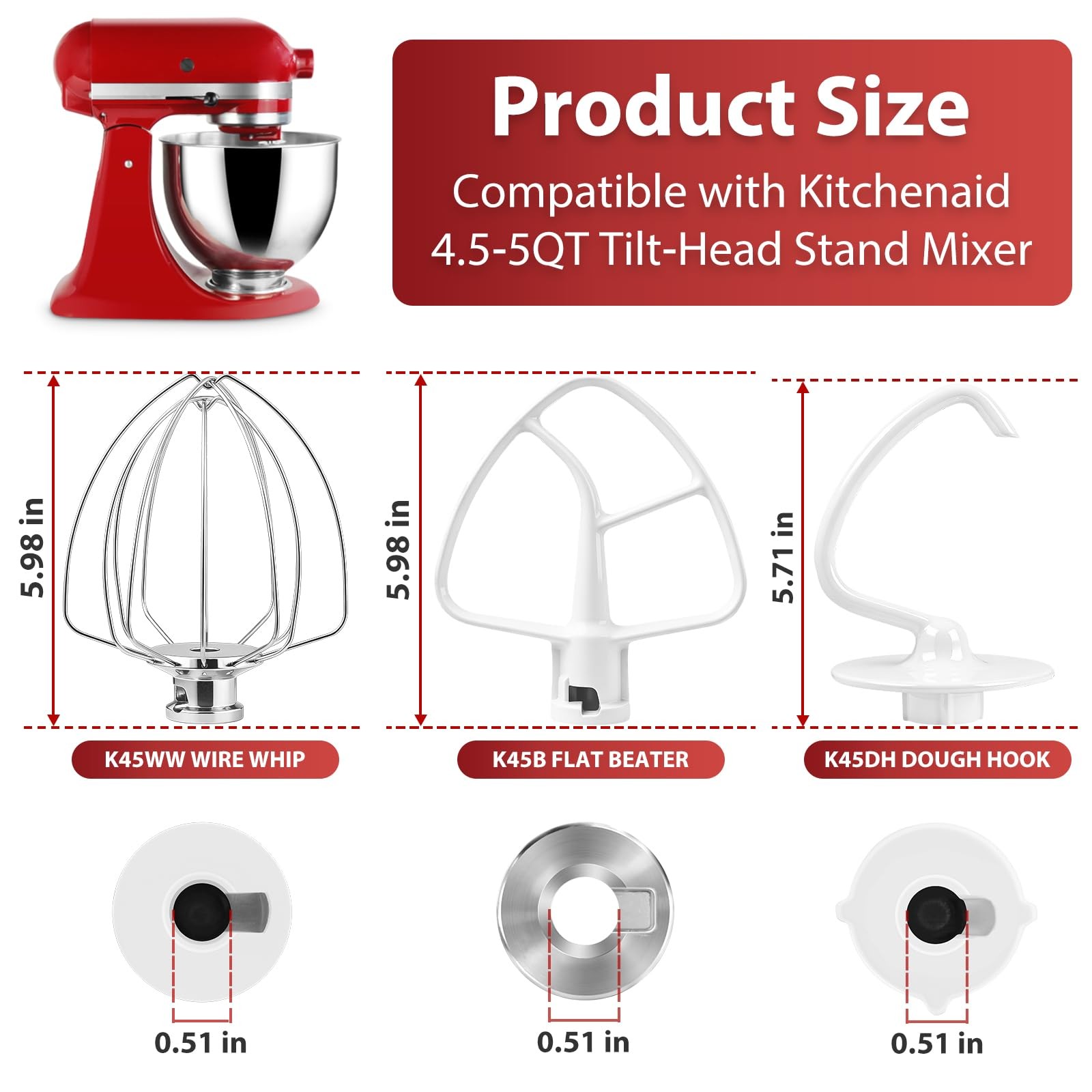 3Piece Mixer Attachment Set Stainless Steel for 4.55QT TiltHead Mixers for Ba