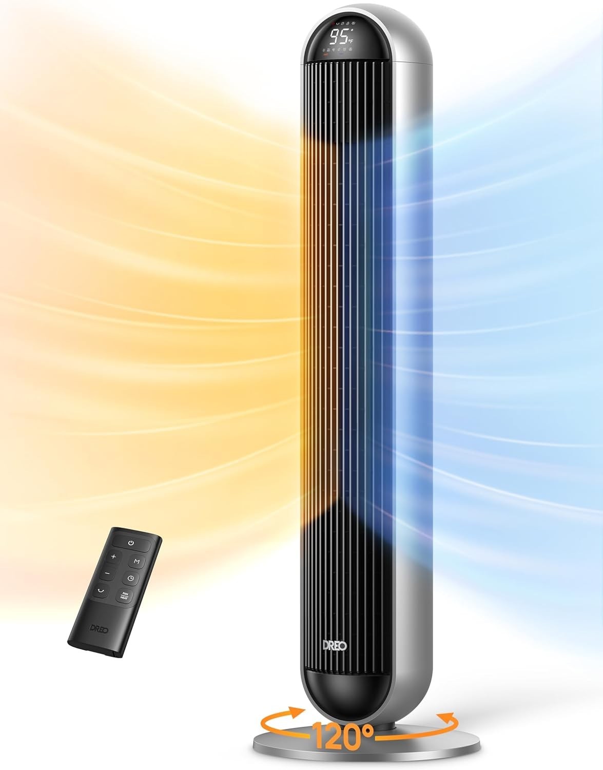 Dreo Tower Heater Remote Control Oscillation Black Silver Electric