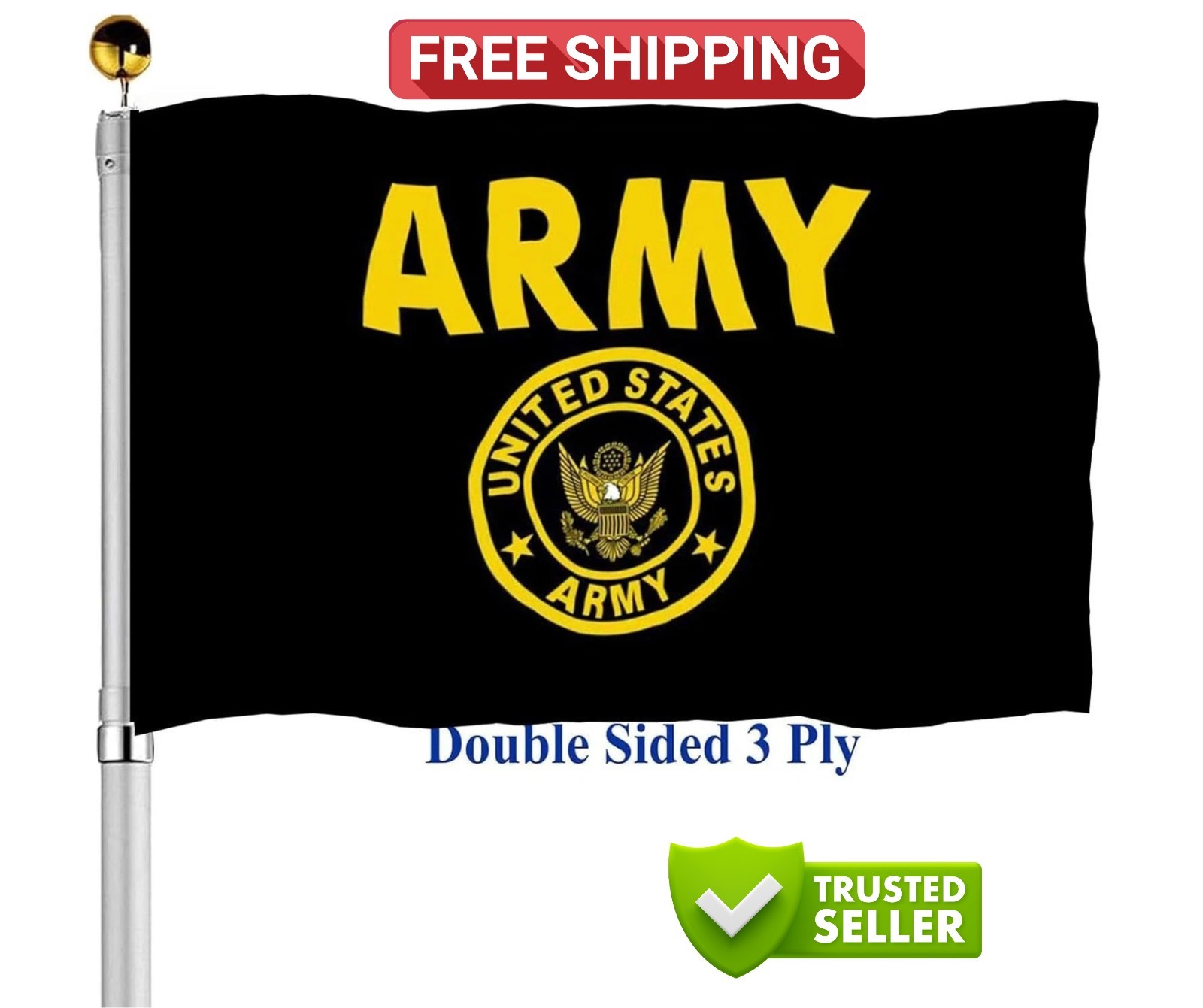 US Army Crest Flag 3×5 Outdoor Double Sided United States Military Flag Black