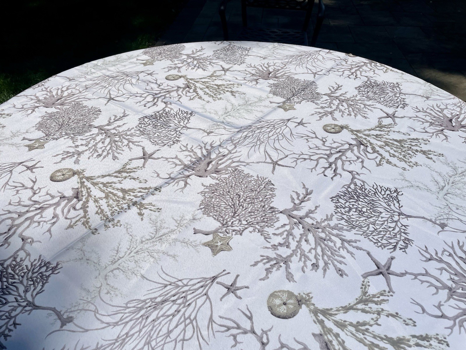 70” Round Polyester Tablecloth White-Neutral Colors Coastal, Beach, Ocean France