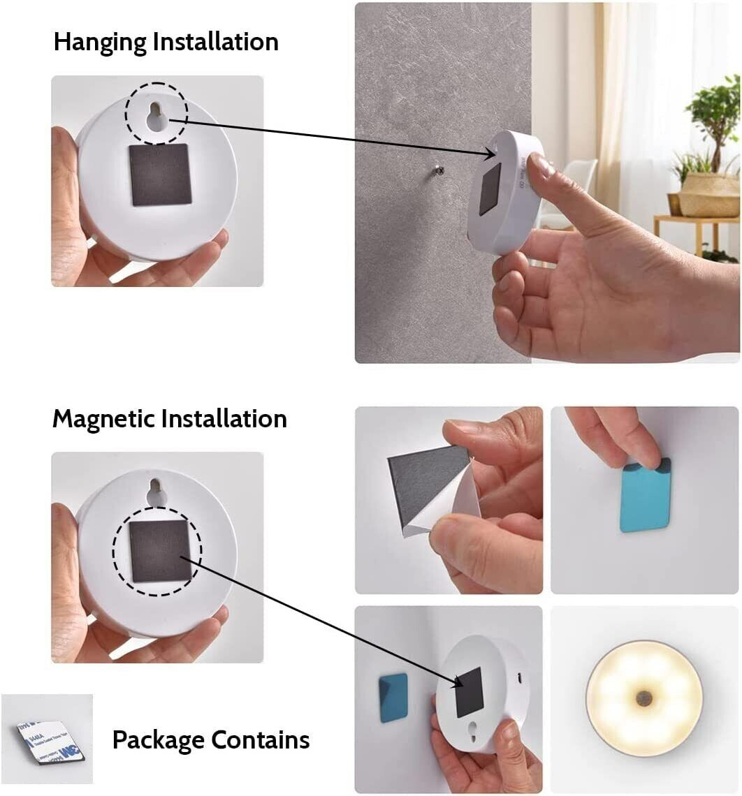 Led Motion Sensor Light USB Rechargeable PIR Wall Cabinet Stair Night Light Lamp