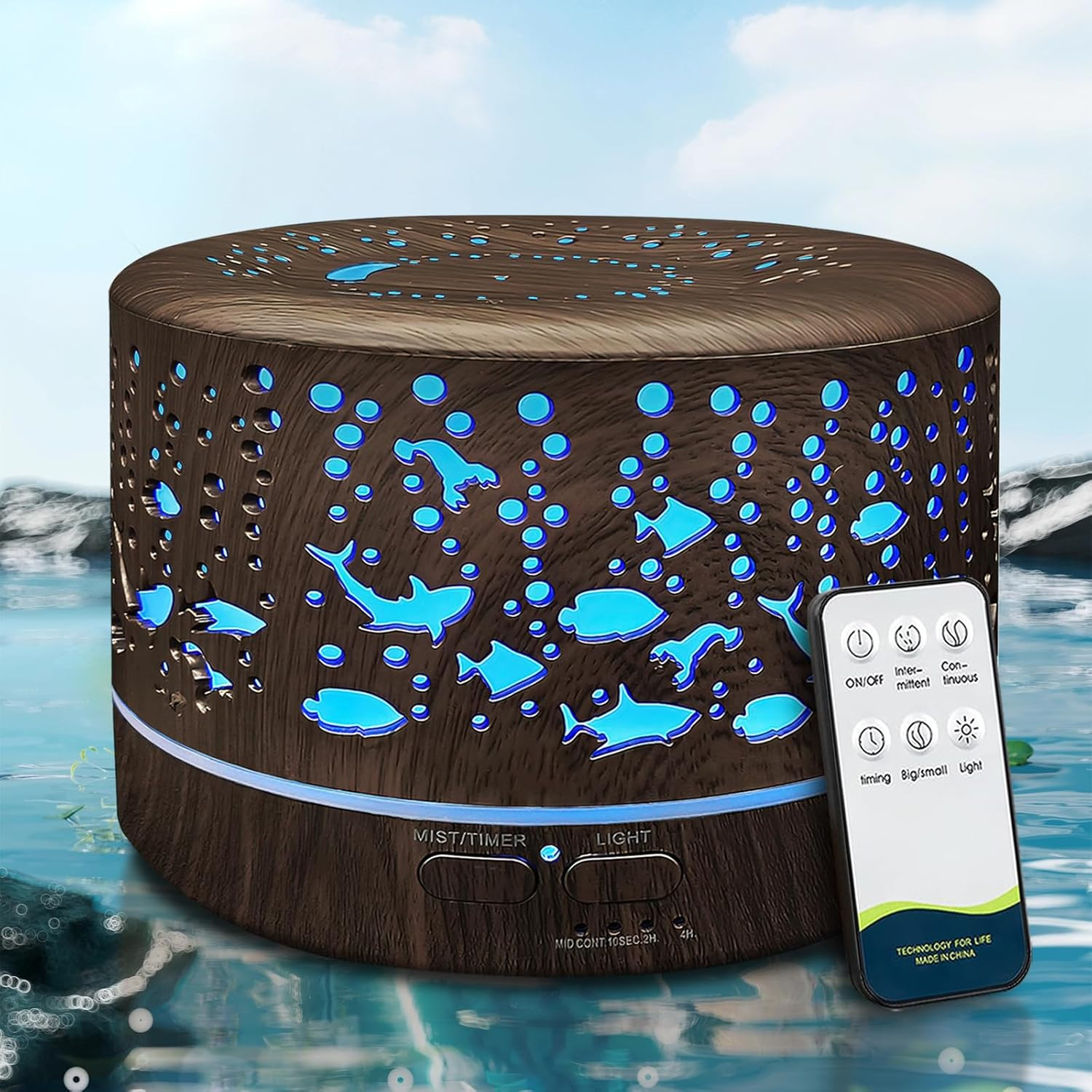 Large Essential Oil Diffuser with Remote, 600ml, 7 Colors, Auto Off