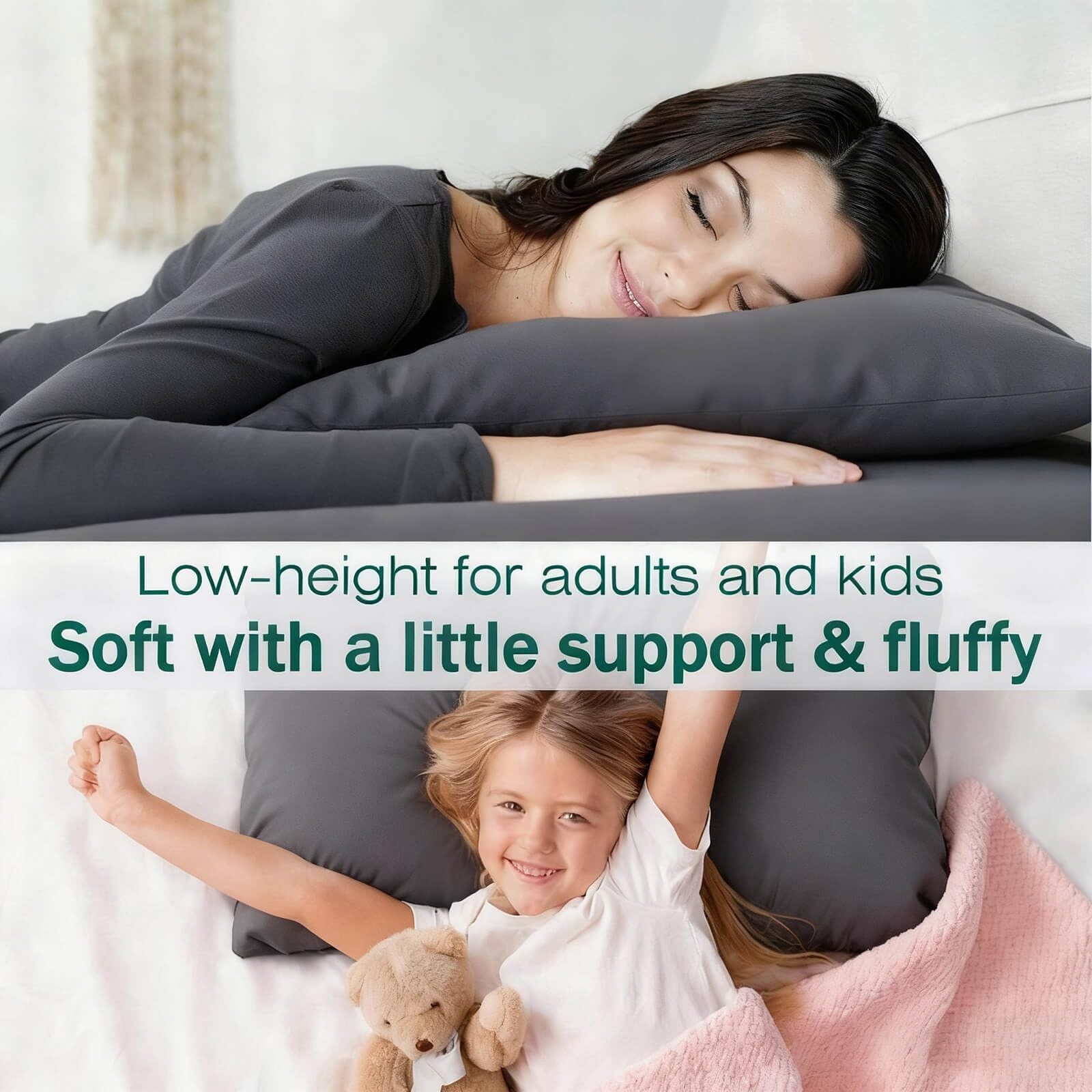 Flat Ultra Thin Bed Pillows Standard/Queen Size Pillow Set of 2 Extra Soft Do