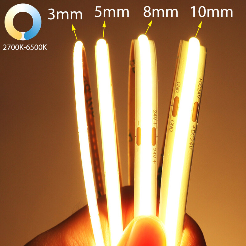 12V/24V CCT COB LED Strip Light 608leds/m 2700k to 6500k Dimmable – 5mm 8mm 10mm