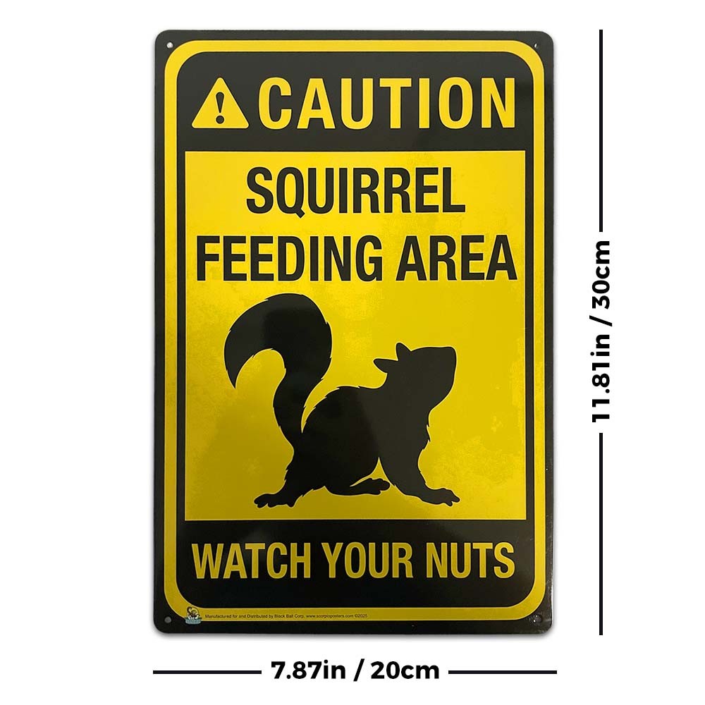 Caution, Squirrel Feeding Area Tin Sign – 20x30cm – 7.87″ x 11.81″