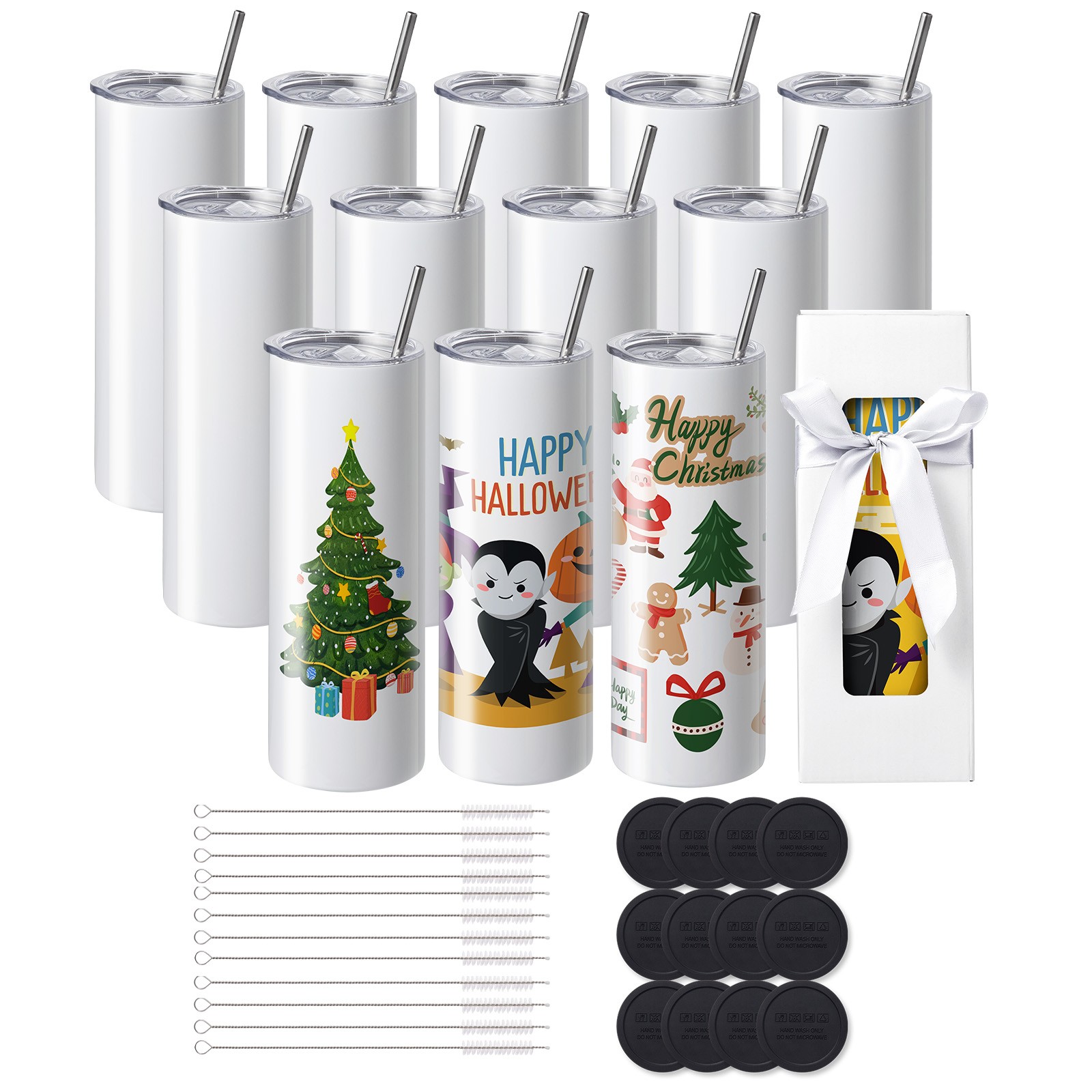 12Pack Straight Sublimation Tumblers Bulk Blank 20oz Stainless Steel White