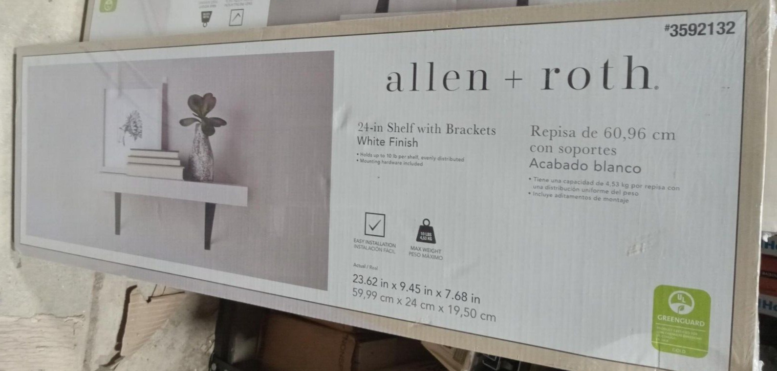 Allen + Roth 24-in Shelf With Brackets – White Finish 23.62″x 9.45″x 7.68″ 10lb