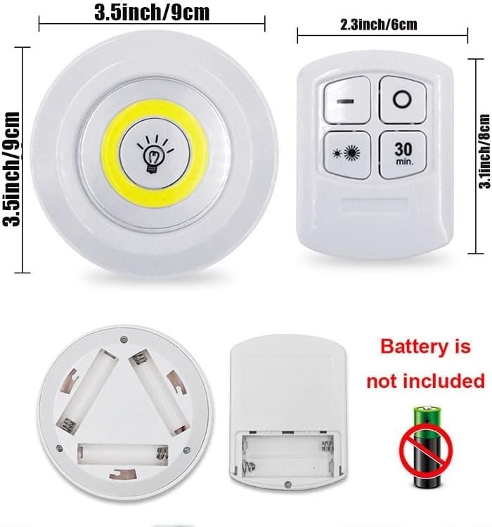 3x LED Wireless Puck Lamps Closet Under Cabinet Lighting With Remote Control US