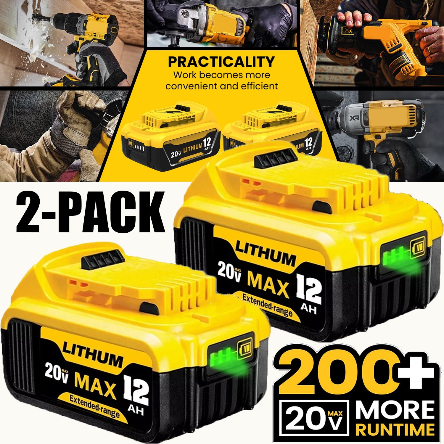 4Pack For DeWalt 20V 20Volt Max XR 12.0AH Lithium Ion Battery / DCB104 Charger