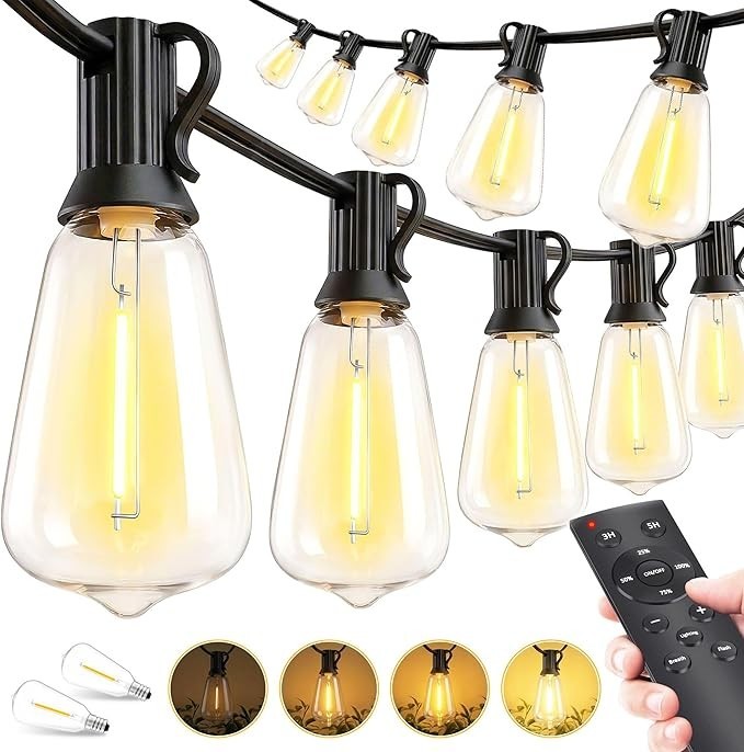 Solar String Lights 100FT, ST38 Shatterproof Bulbs Waterproof for Patio Garden