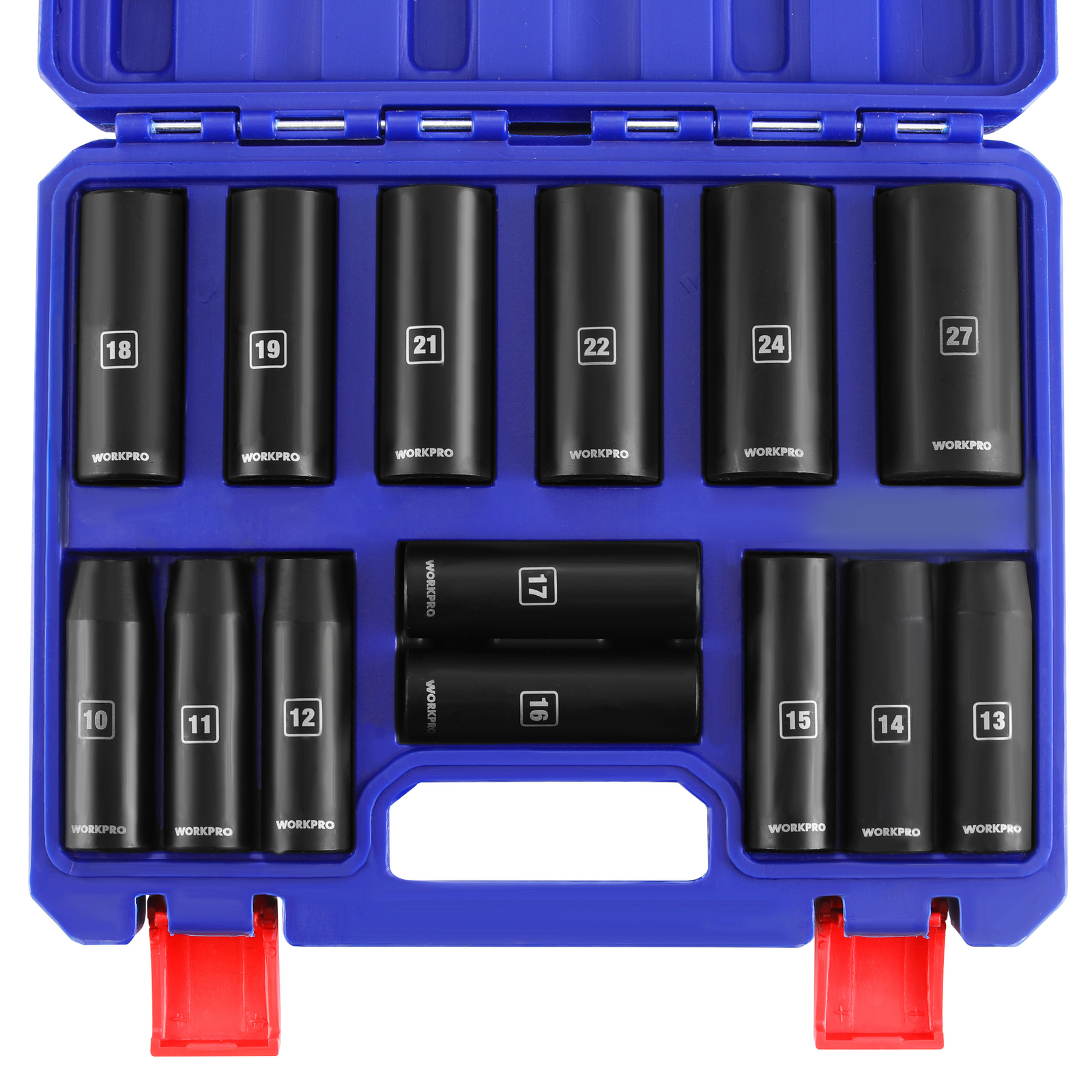 WORKPRO 1/2”Drive Deep Impact Socket Set 6-Point Impact Deep w/Storage Case14pc
