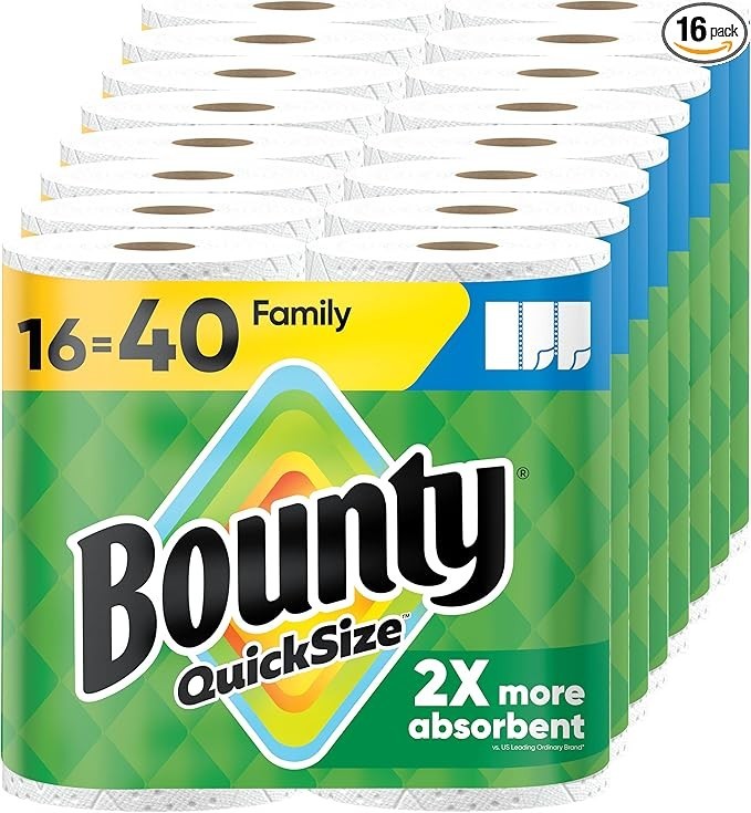 Bounty Quick-Size Paper Towels – 16 Family Rolls, 40 Regular Rolls