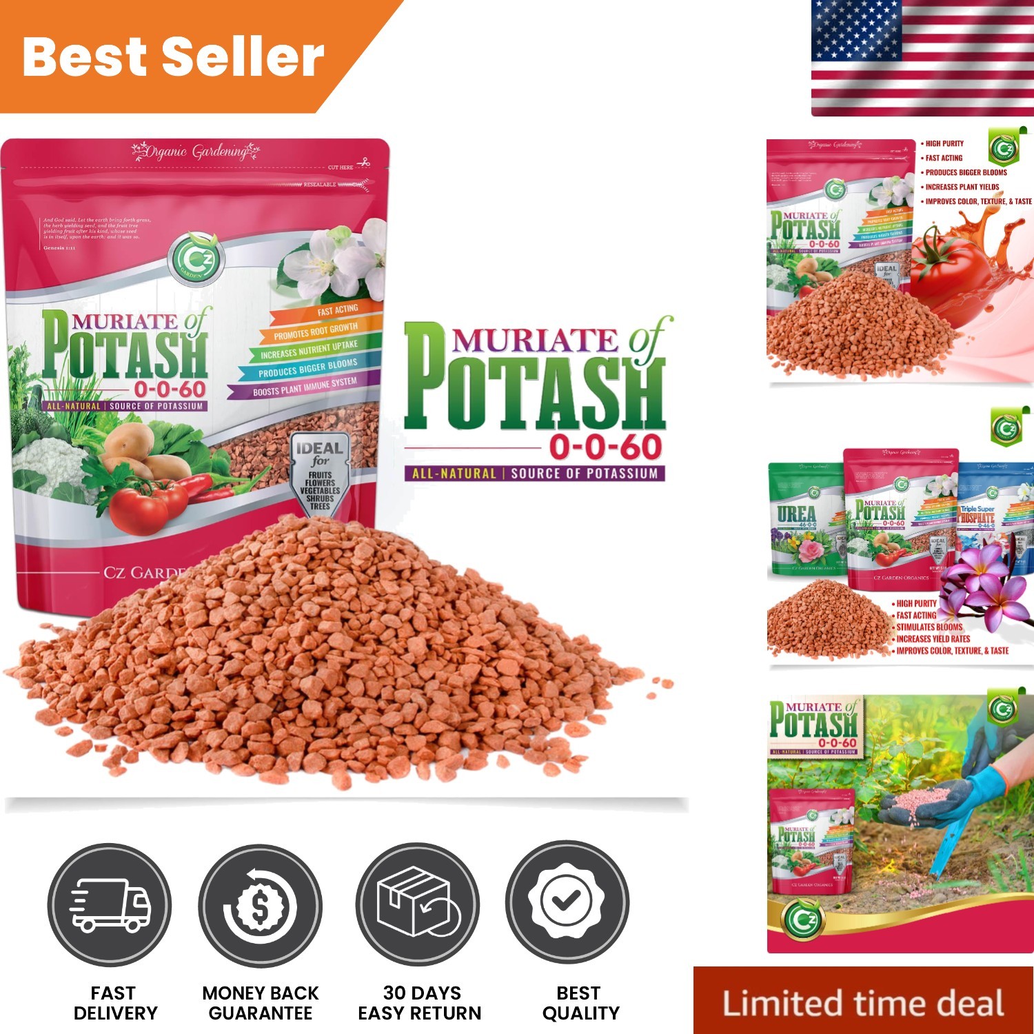 High Purity 0-0-60 Muriate of Potash – 5lb Granular Fertilizer for Flowers