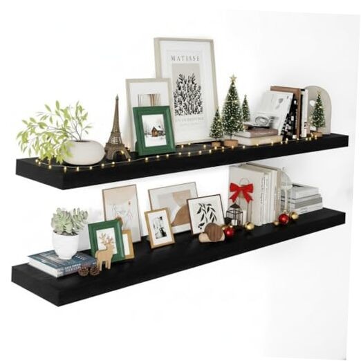 2″ Thick Floating Shelves for Wall 55 55.1″W x 12″D x 2″H,Set of 2 Black
