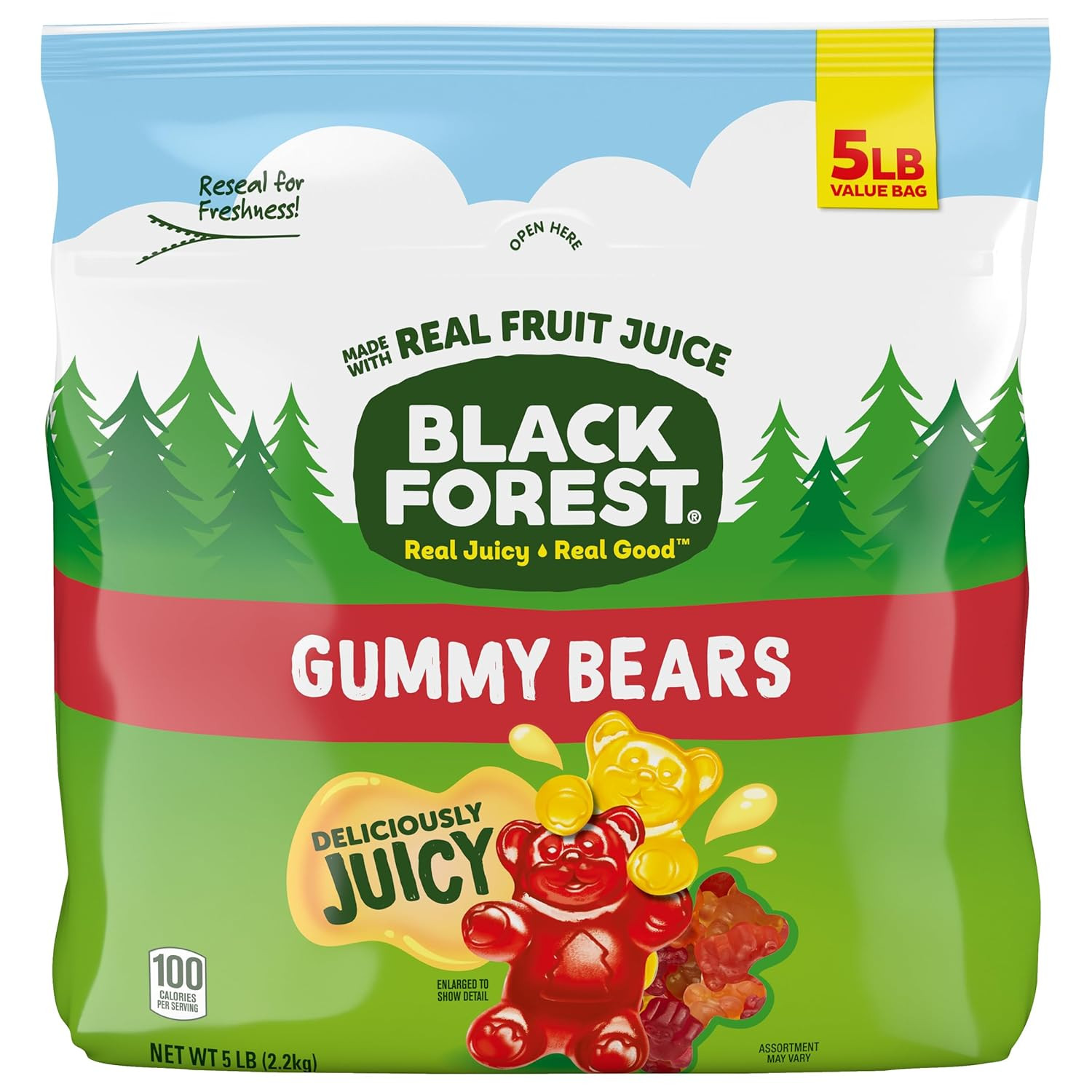 Black Forest Gummy Bears Candy, Made with Real Fruit Juice, Resealable 5-Pound B