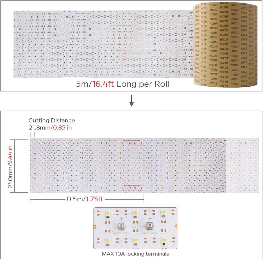 Rollable Large LED Backlight Sheet 16.4ft Long x 9.45in Wide, 24V 240W