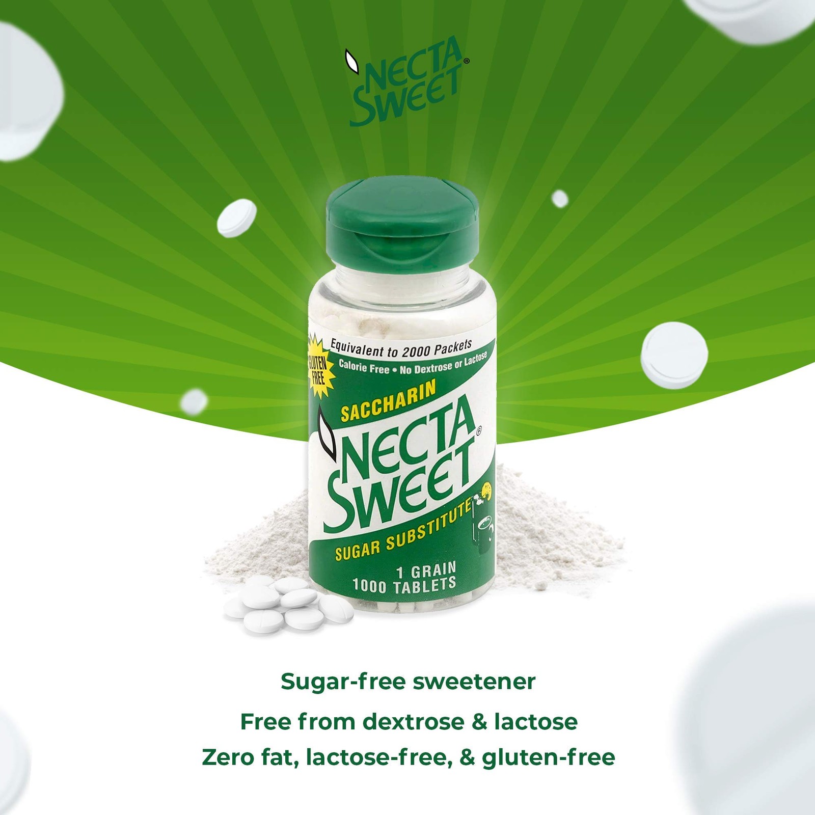 1-Grain Saccharin Tablets – Zero-Calorie Sugar Substitutes (3-Pack 1,000-Tabl…
