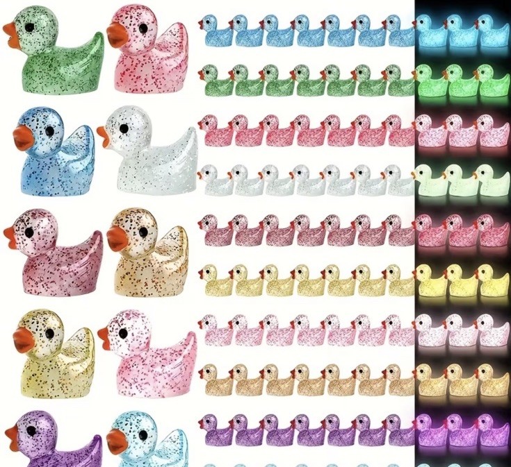 50pc Mini Resin Ducks Glitter Duck Tiny Rubber Ducks to Hide Small Plant Pal Lot