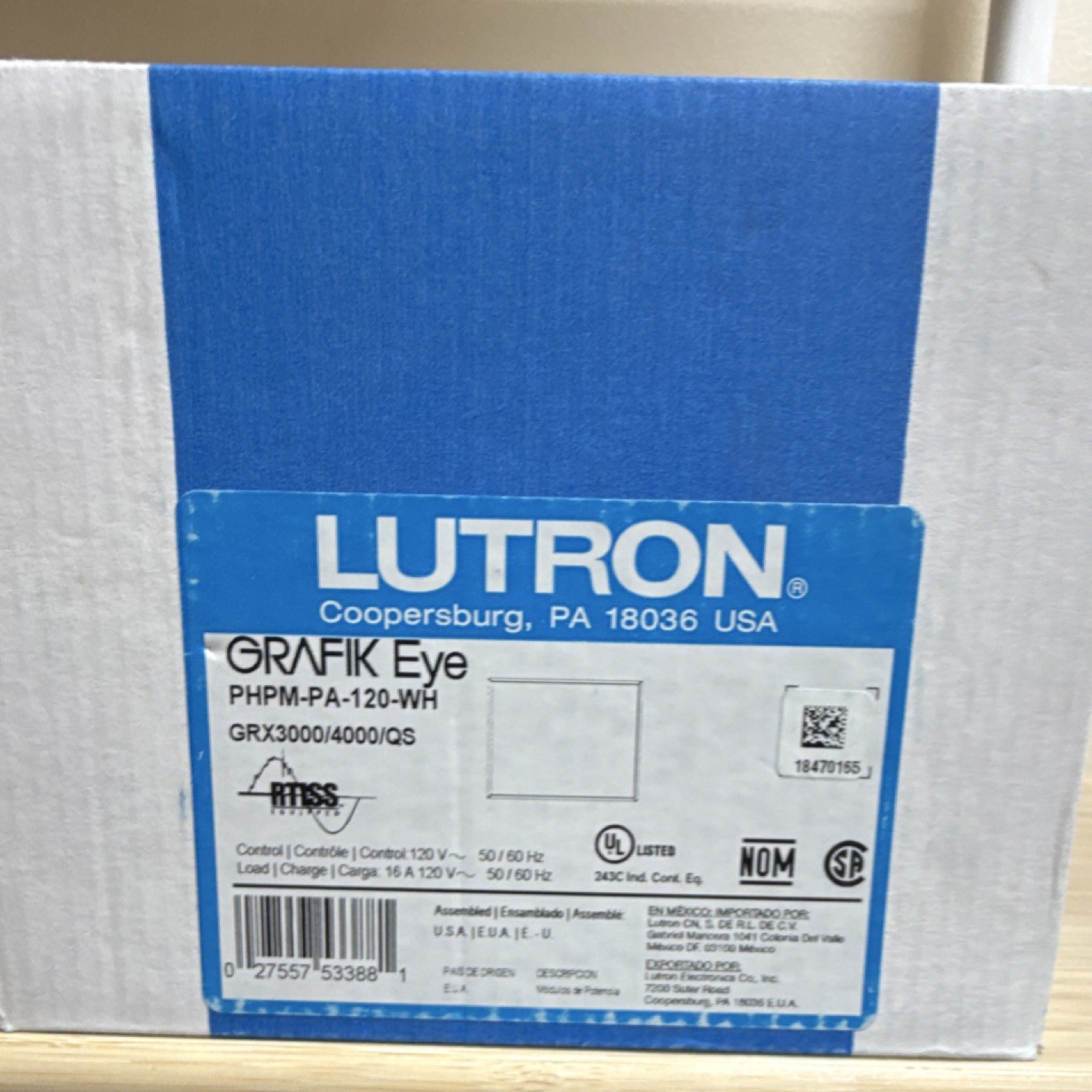 Lutron PHPM-PA-120-WH Dimmer Module White 120V 16A Grafik Eye QS Clear Connect