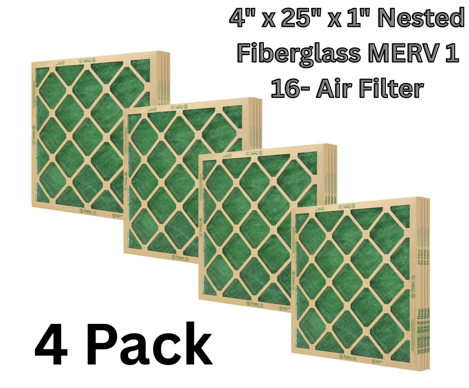Flanders 16-Pack 14″ x 25″ x 1″ Nested Fiberglass MERV 1 Air Filter-Free Ship