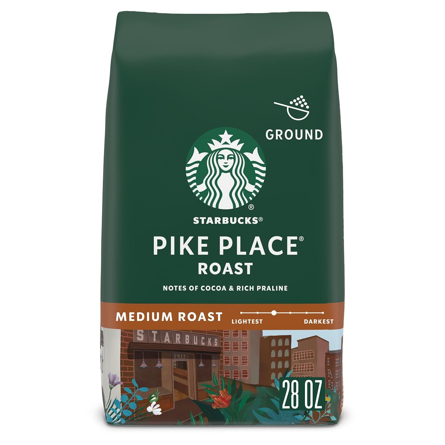 Starbucks Pike Place Roast Ground Coffee, Medium Roast, 12 oz Bag, Hot/Iced
