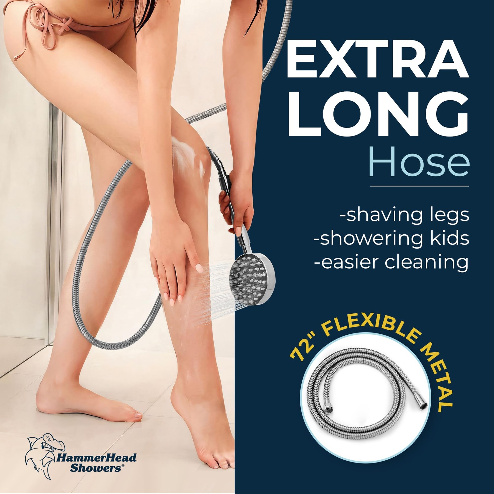 HammerHead Showers® Solid Metal Handheld Shower Head 2.5 GPM, Brushed Nickel