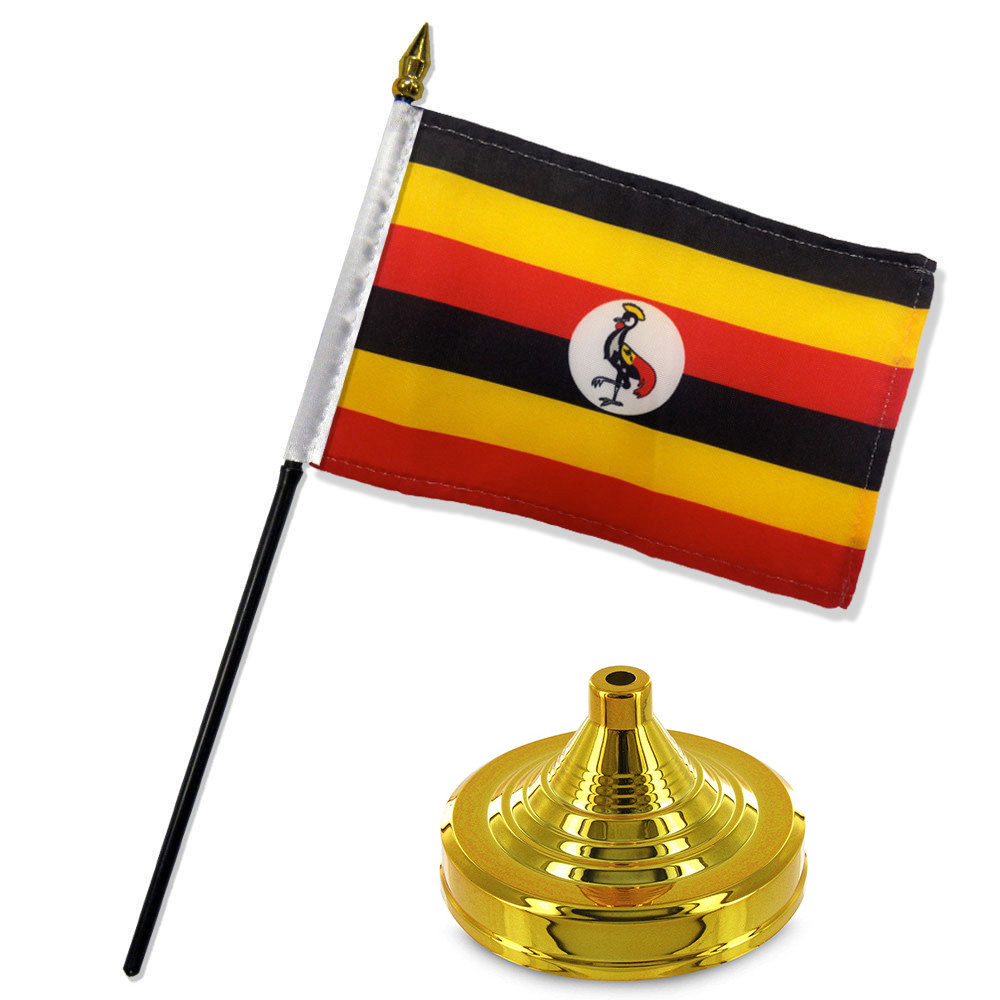 Uganda 4″x6″ Flag Desk Set Table Stick Gold Base