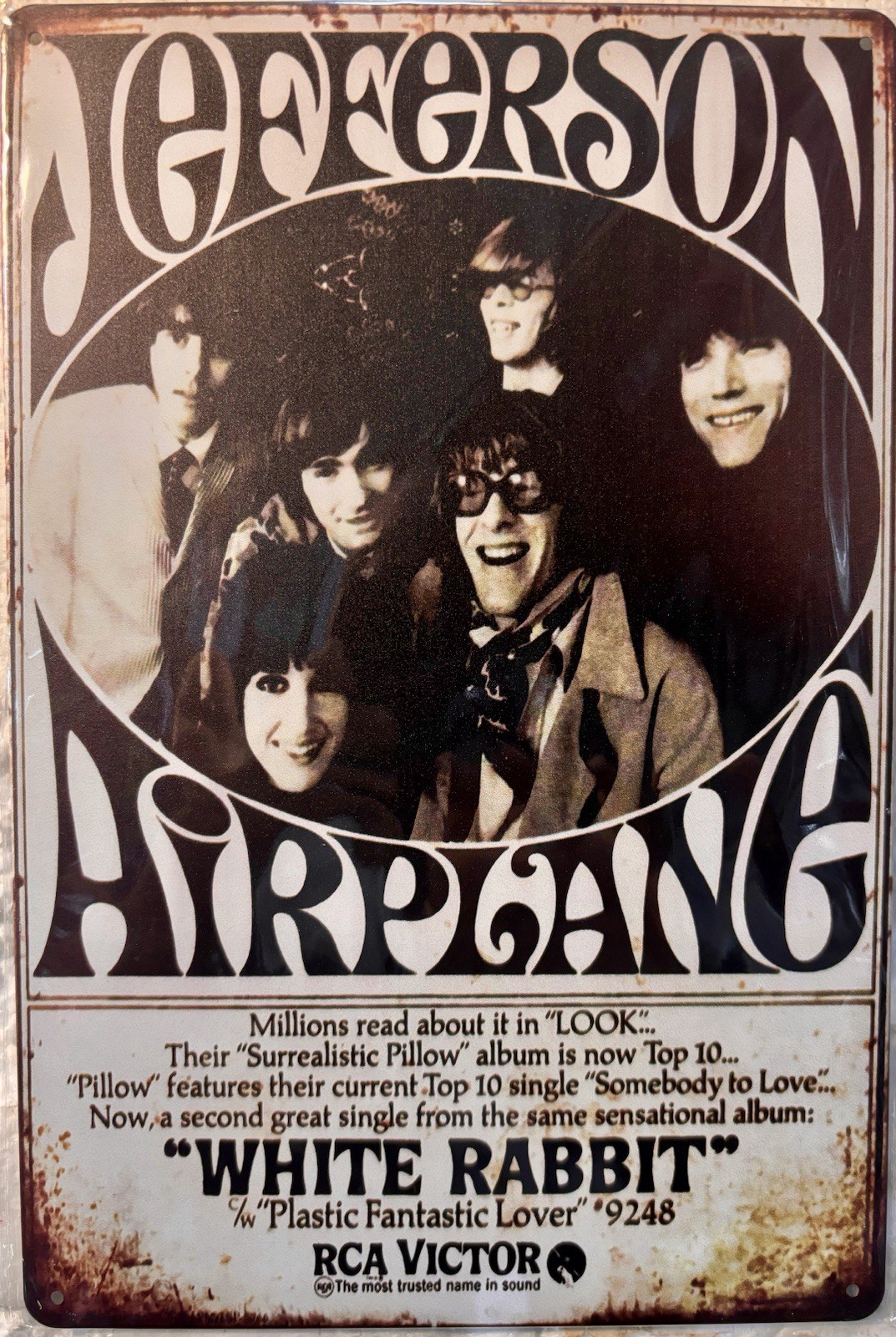 TIN SIGN 8×12 Jefferson Airplane Rock Roll Band White Rabbit Grace Slick DD14