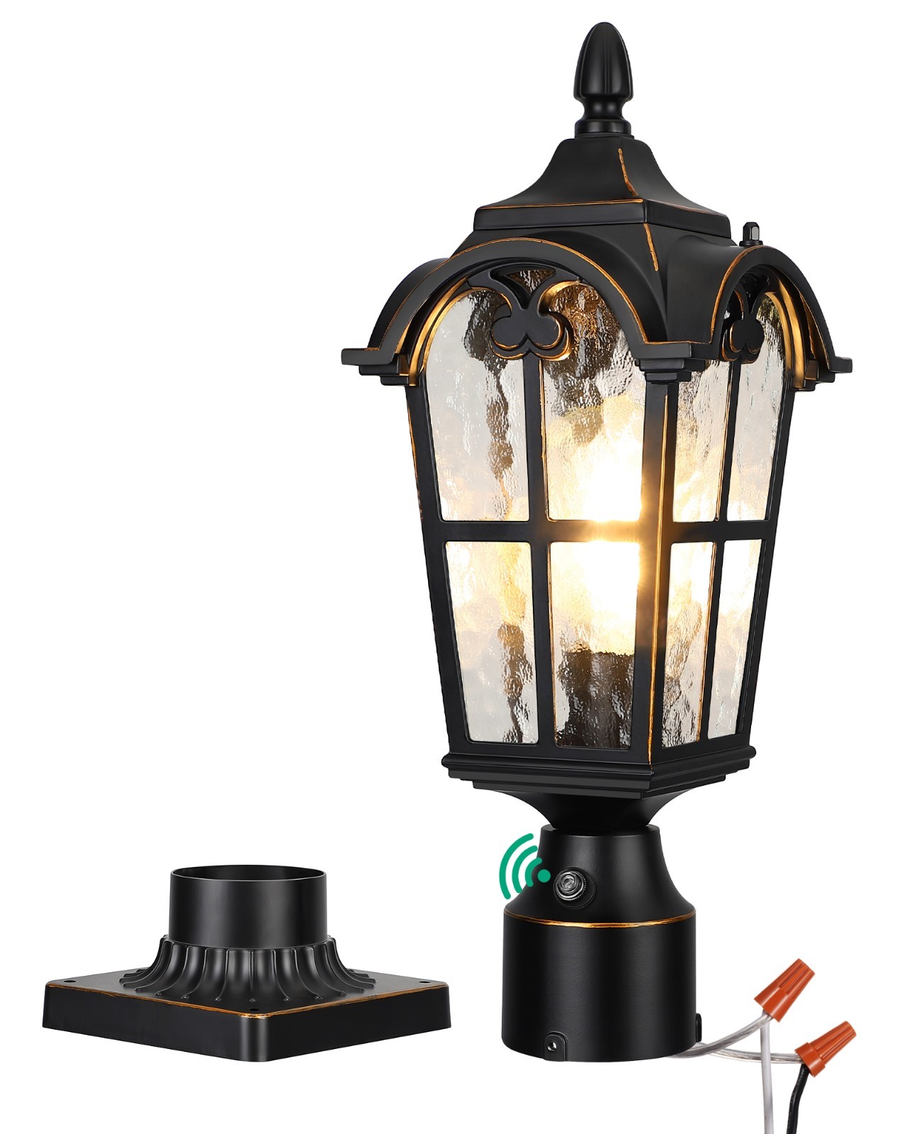 EDISHINE Dusk to Dawn Outdoor Post Lights Anti-Rust, Water Ripple Glass, Outdoor